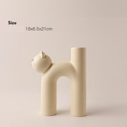 Cute Cat Shaped Ceramic Vase – Modern Desk & Living Room Decoration